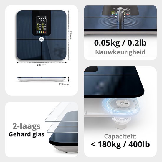 Sacoma Original Weegschaal Personenweegschaal Digitaal - 22x Lichaamsanalyse - Slimme Weegschaal met App - Weegschalen - Vetpercentage