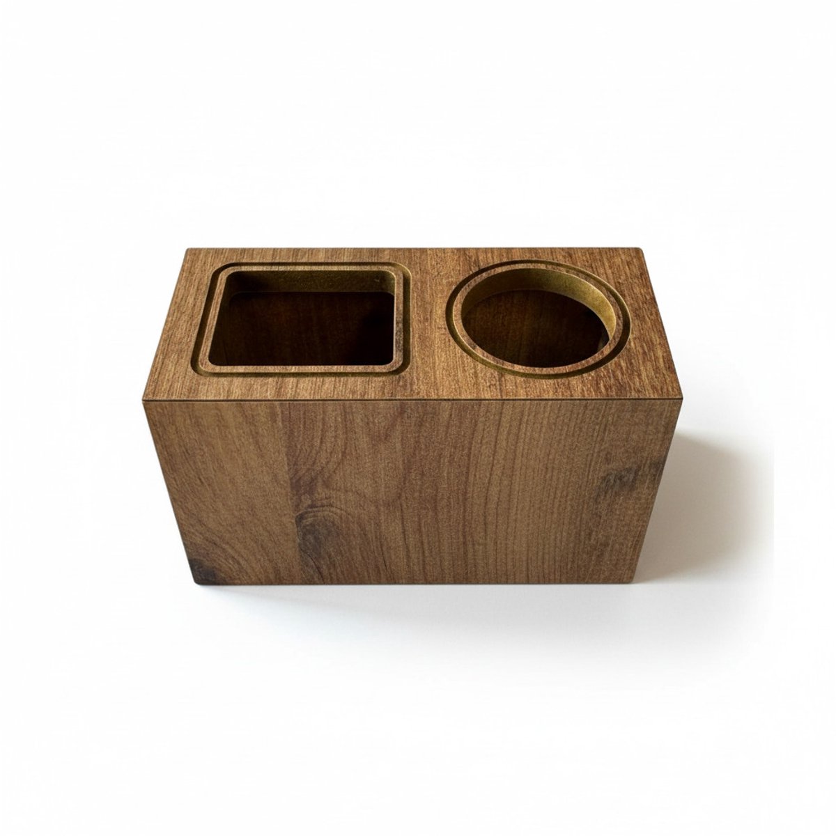 Houten Pennenbak Dubbel | Duo Bureau Organizer | 2 Vakken | MDF | Naturel Bruin | 15x9x7 cm