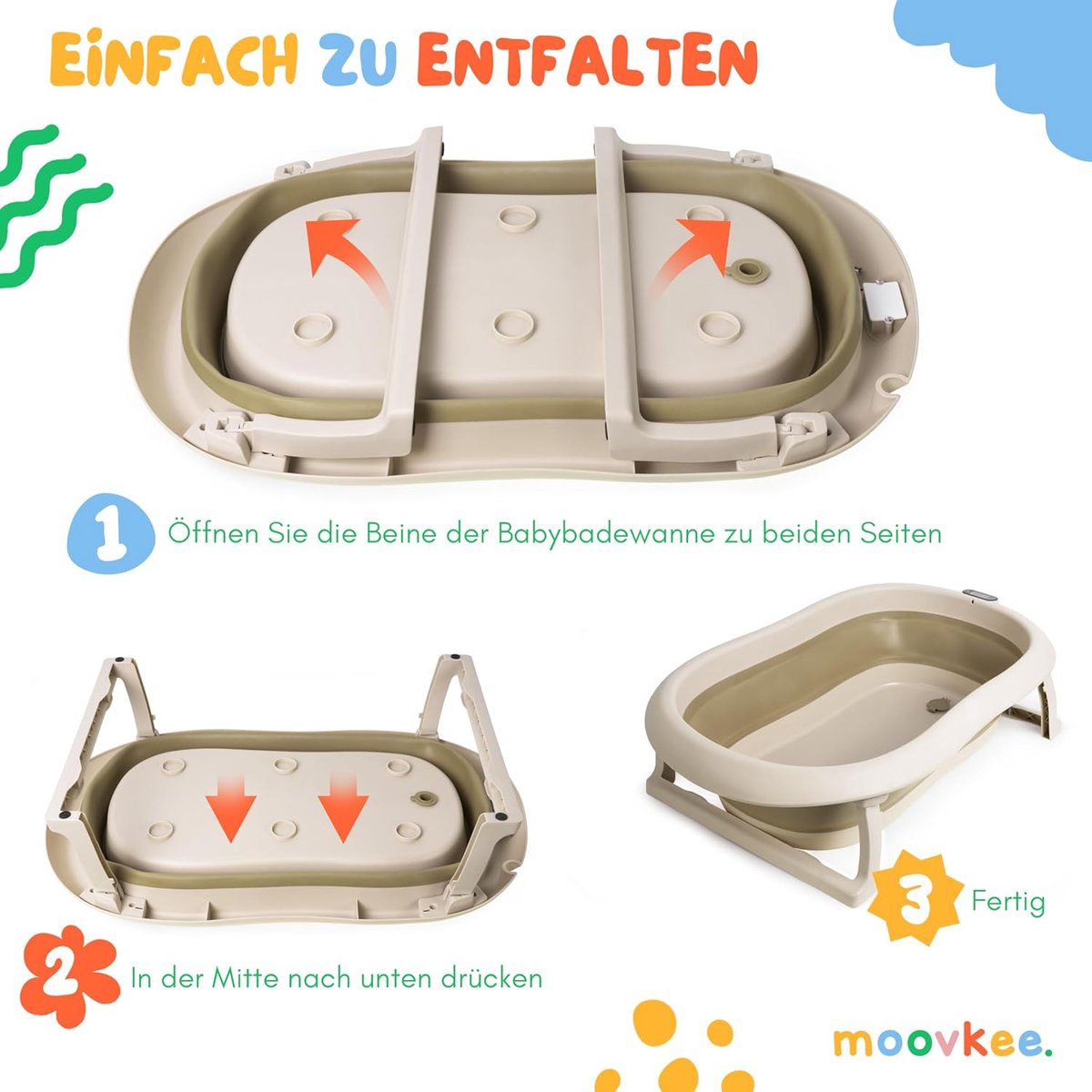 moovkee. Opvouwbaar Babybad 80 cm Beige thumbnail 3