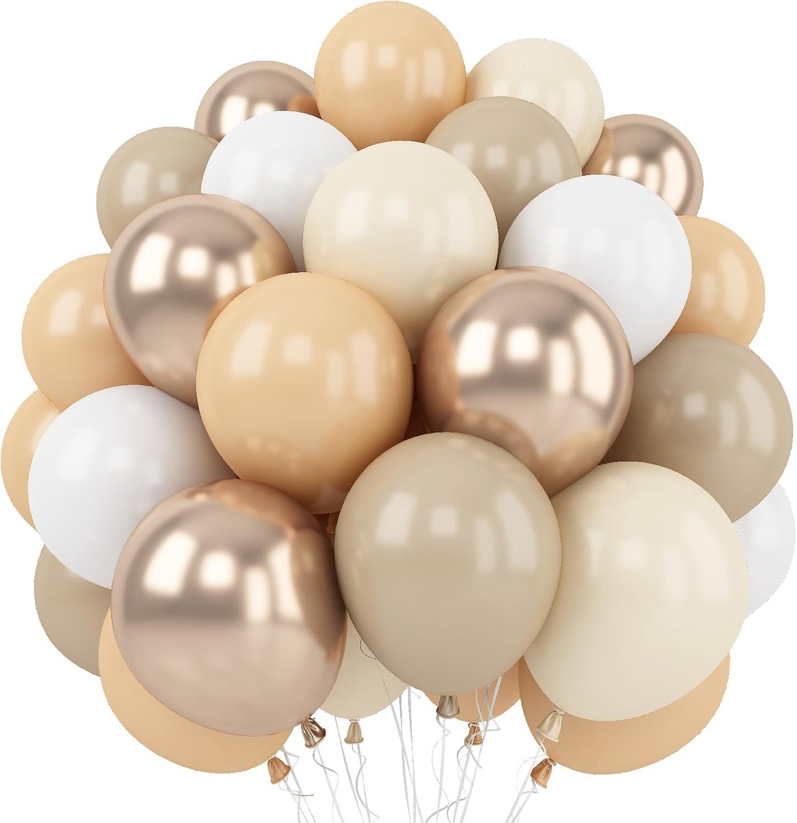 OLOEY Set van 60 witte zandkleurige ballonnen-30 cm dubbelgevulde beige boho ballonnen met metallic chroom-champagnekleurige-nude-neutrale en crèmekleurige ballonnen voor een vrijgezellenfeest-babyshower-verjaardagsfeest of bruiloft