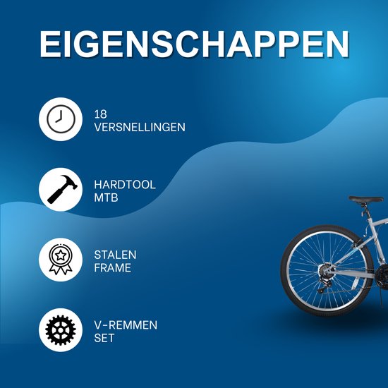 Mountainbike - Voor heren en dames - 18 snelheden, stalen frame, V-rem, hardtail - 66-69 cm, lichtgrijs van Merkloos — afbeelding 2