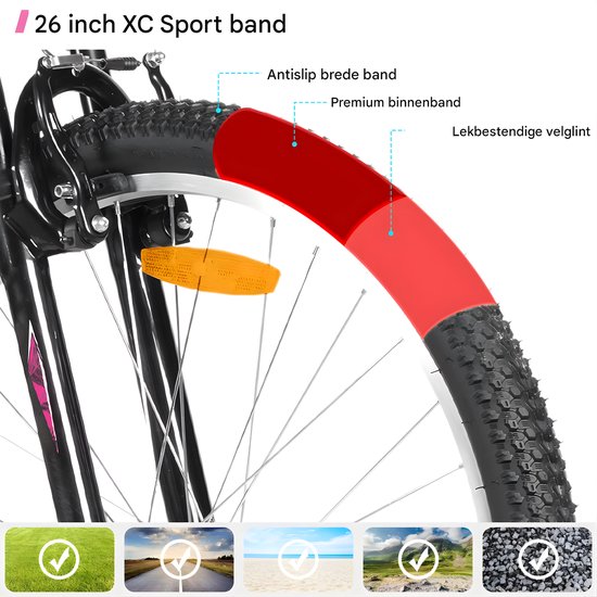 Mountainbike - Voor dames / mountainbiken - 18-speed, V-brake - Stevig, 66 cm, wit van Merkloos — afbeelding 5