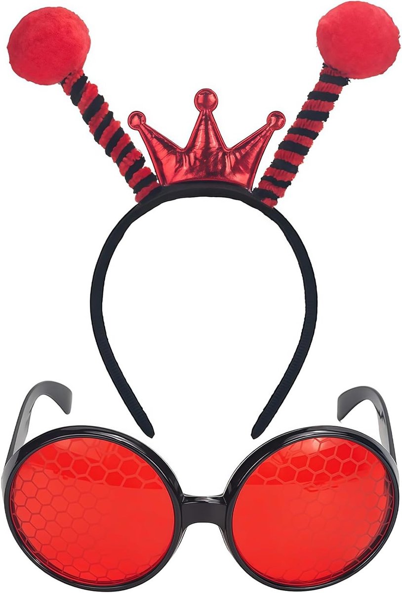 Grappig Bijen Kostuum voor Vrouwen met Antenne Hoofdband en Rode Bijenbril voor Halloween en Themafeesten