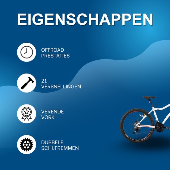 Dames mountainbike - Voor volwassenen - 21 versnellingen, vergrendelbare verende vork, dubbele schijfremmen, aluminium frame - Wit, 51/66/69 cm van Merkloos — afbeelding 2