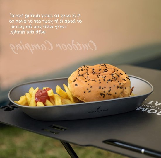 Ultra lichte titanium campingservies set voor buitenshuis - vierkante borden en kommen met draagtas voor snacks en maaltijden van Merkloos — afbeelding 5
