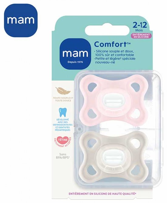 MAM Comfort 2 Silicone Fopspenen 2-6 Maanden (Kleur : Roze en beige) van MAM — afbeelding 5