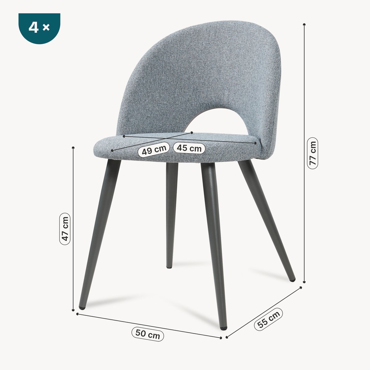 Eetkamerstoelen Karijo set van 4 stof 77x50x55 cm grijs [en.casa]