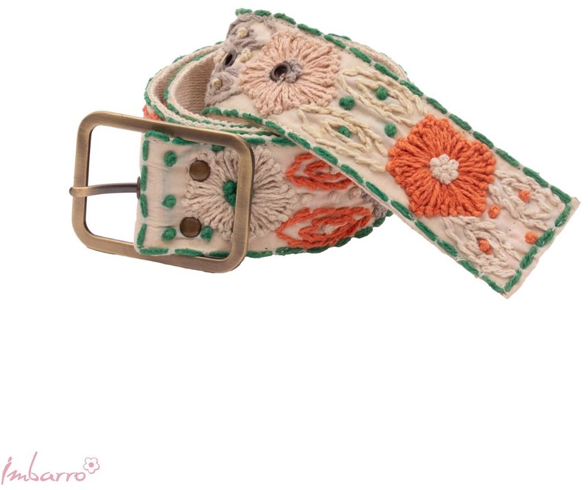 Imbarro Riem Beau – 105 cm – Handgeborduurd – 100% Katoen – Multicolor – Dames Riem – Boho Stijl – Uniek Design
