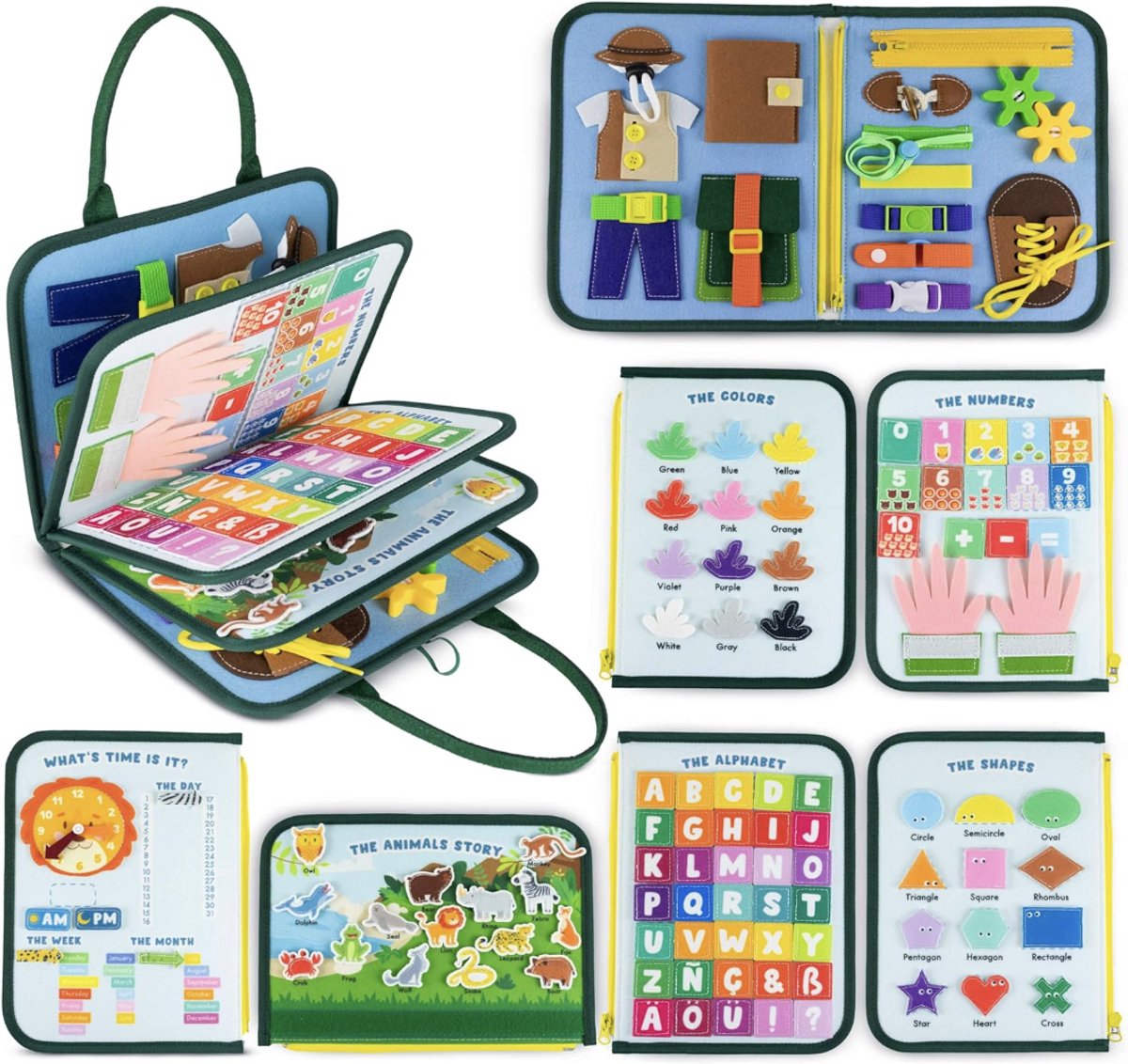 Montessori Vilten Activiteitenbord – Educatief Speelgoed – Fijne Motoriek – Met Draagkoffer – Voor Kinderen