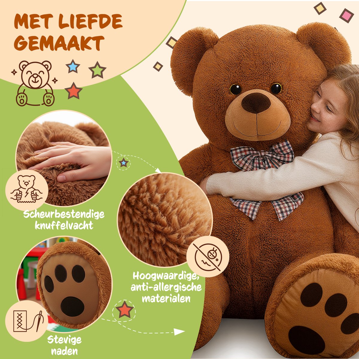 Monzana Knuffelbeer XXL – 150cm Staand Pluch - Bruin — afbeelding 3