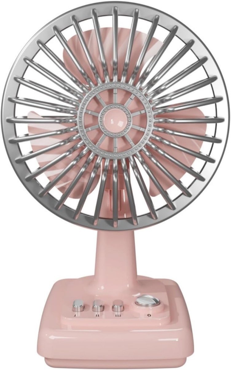 longziming -Retro Bureaumentilator - Klassieke Tafelventilator - Compacte Ventilator - 3 Snelheidsstanden - USB Oplaadbaar - Metaallegering - Gladde Afwerking - Ruimtebesparend Design - 1 Stuk