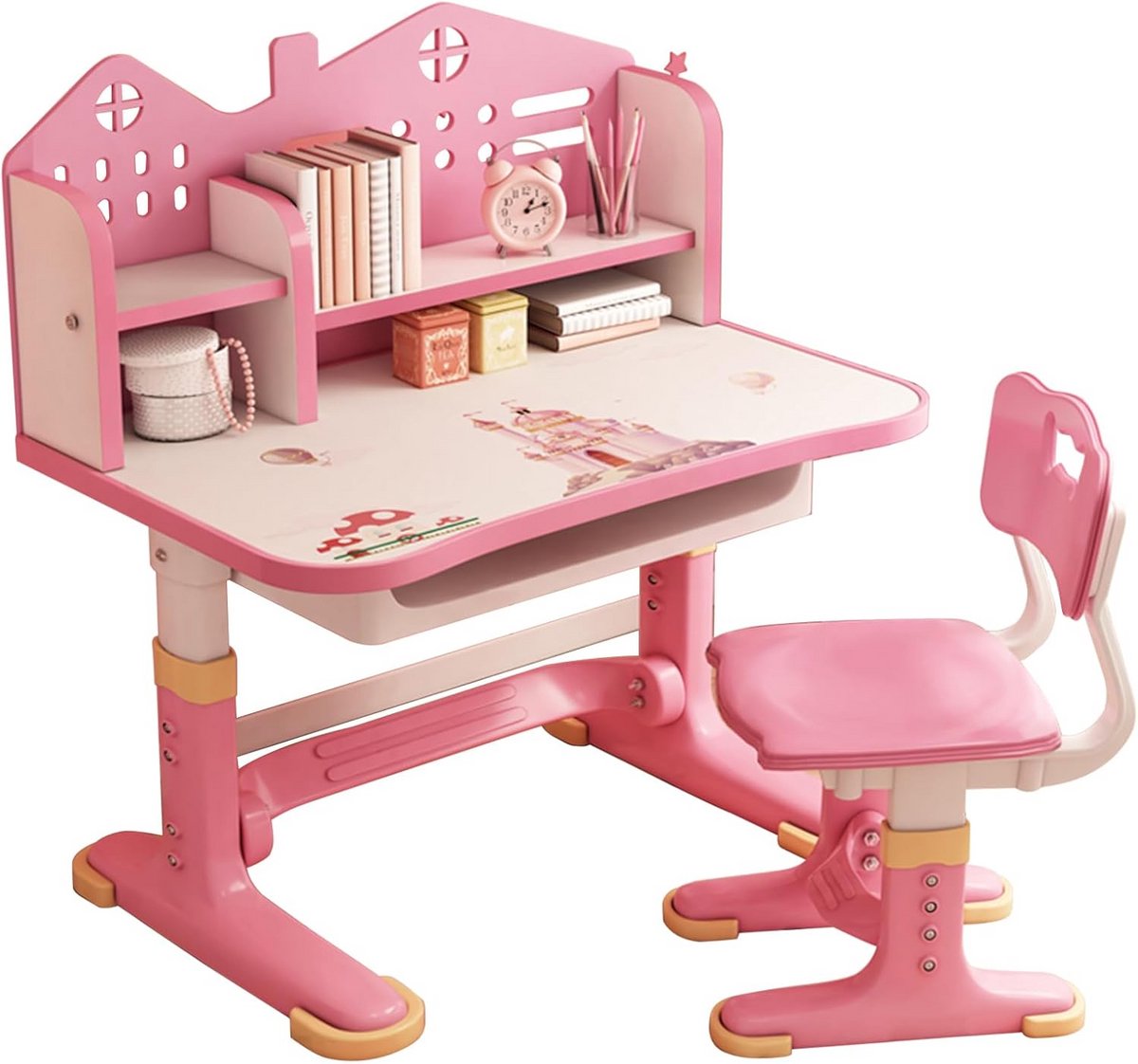 Kindertafel Stoelenset - Bureau Kinderen - Leren en Spelen - Hoogte Verstelbaar - 75 cm Breed - Roze