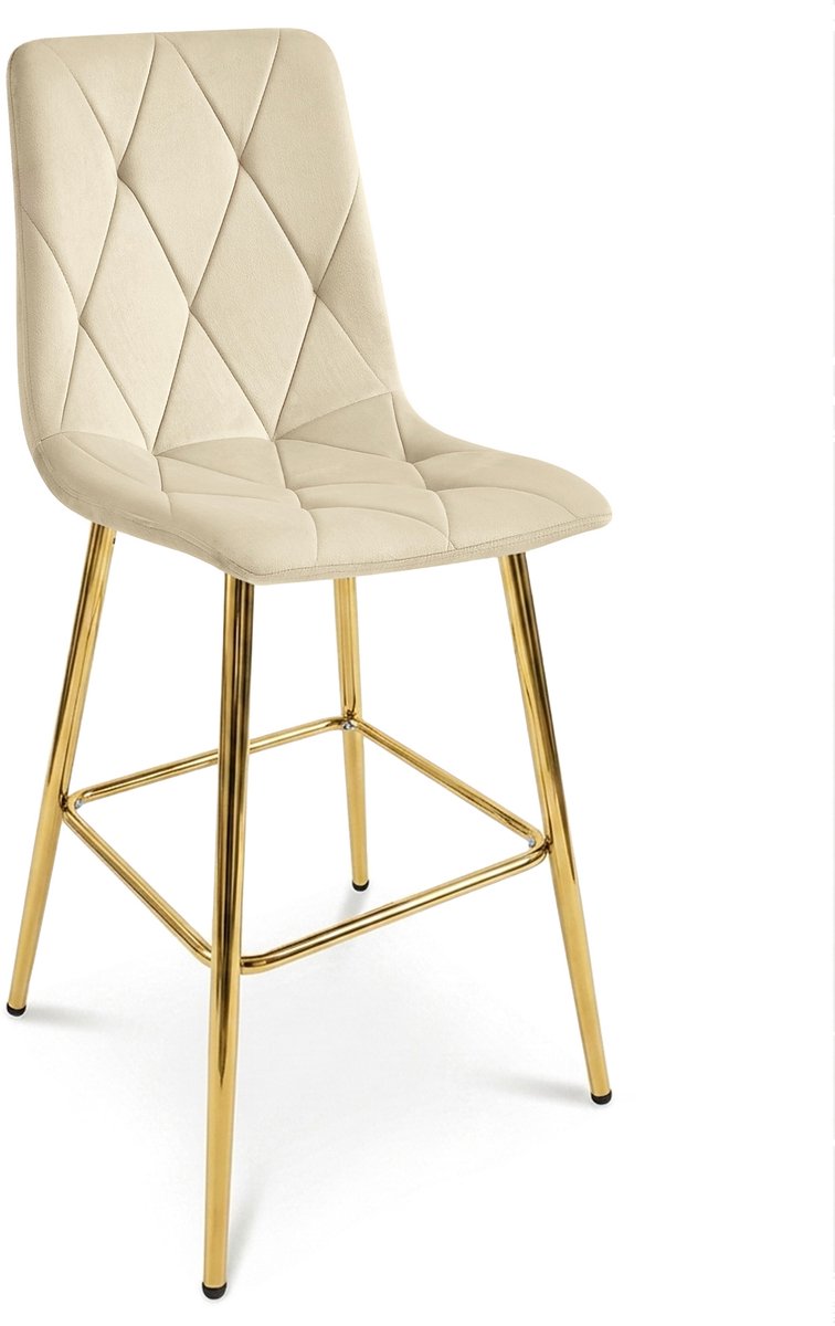 LEOBERT Barkruk LIBRA - Lichtbeige fluweel - Gouden metalen poten - Modern design