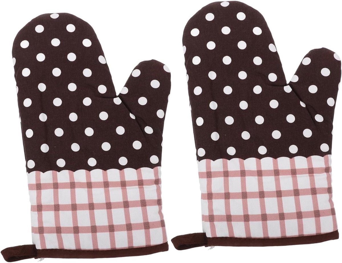 Ovenwanten Set - Hittebestendige Handschoenen - Veilig Koken - Katoenen Binnenvoering - 27x16 cm - Koffie