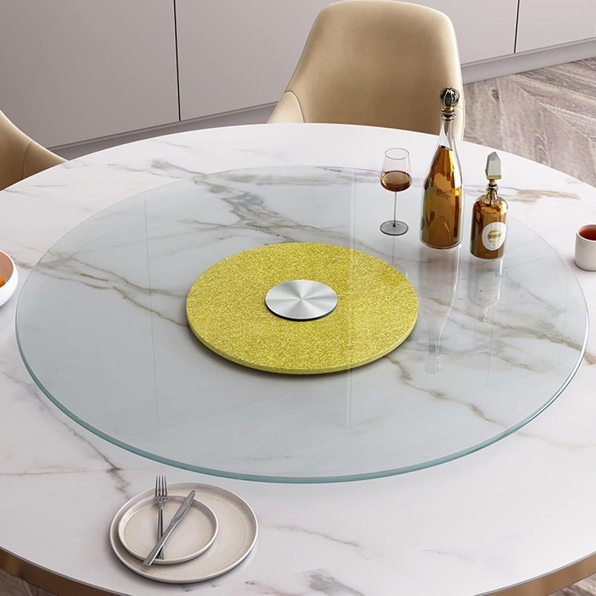 Draaiplateau Glas - Roterende Tafel - Eten Delen - Stille Rotatie - 50 cm Diameter - Goud