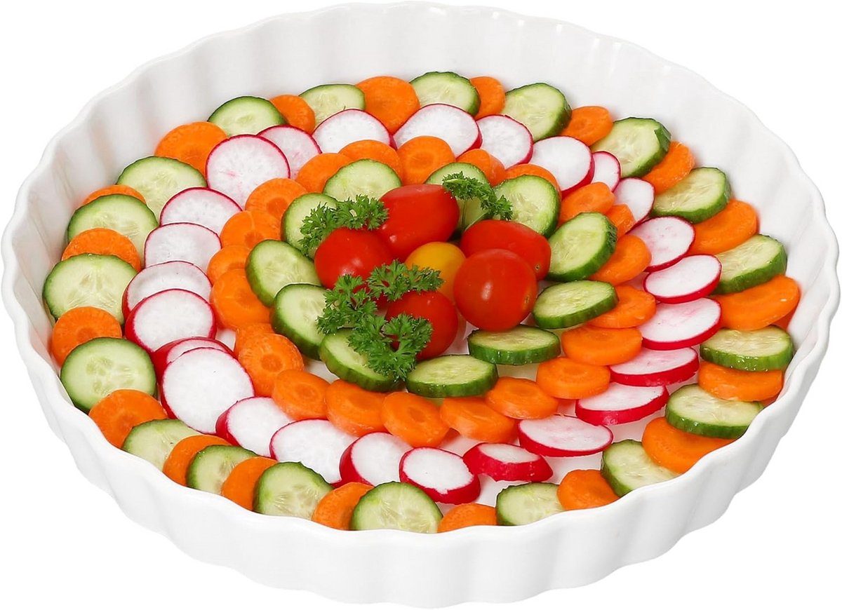 Quichevorm Rond - Taartvorm - Gebak Maken - Golfrand Decoratie - Diameter 28 cm - Wit Glanzend