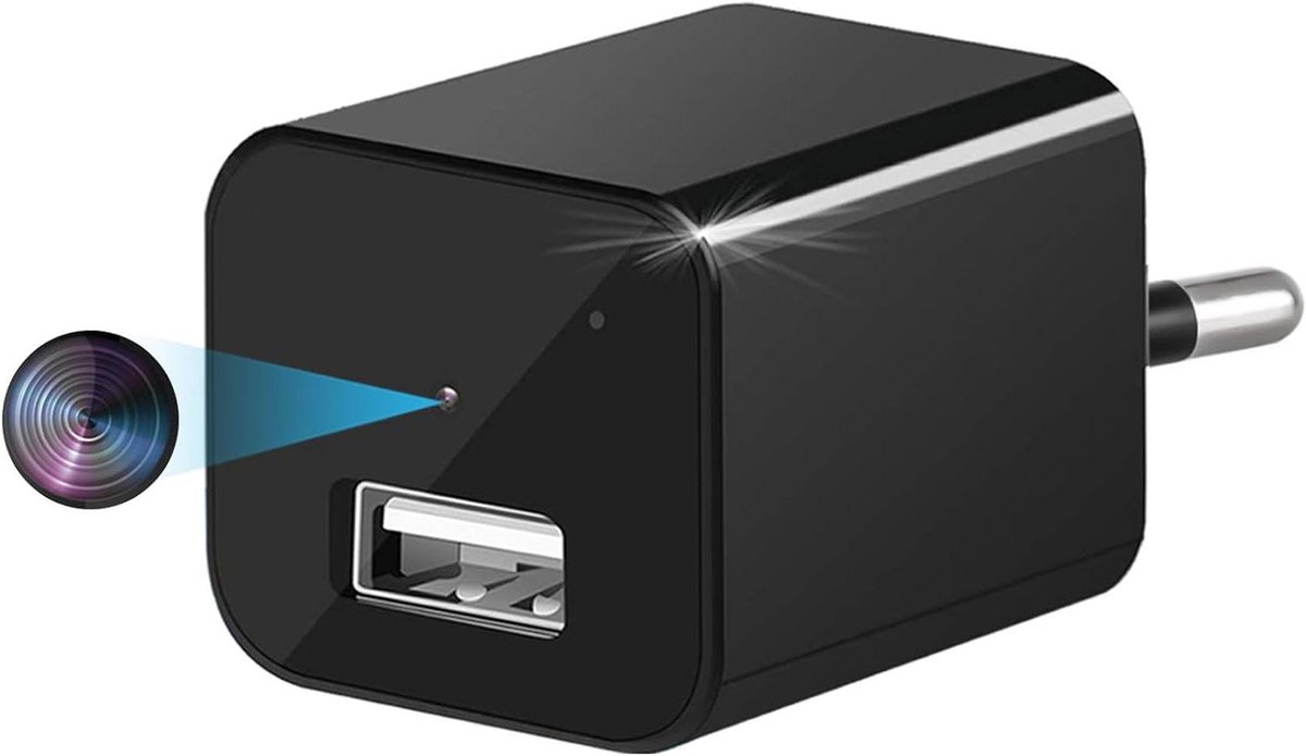 Verborgen Mini Camera - Oplader Camera - Veiligheid Thuis - Bewegingsdetectie - 1080p HD - Zwart