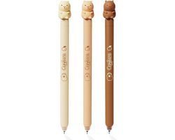 Ainy Kawaii Capybara dieren uitwisbare pen set | 3 uitgumbare pennen voor etui , pennenzak of pennenbak | Blauw Inkt | Capibara knuffel design | Ideale manga anime teken balpennen | Uitgumbare gelpennen schrijfwarenset voor kinderen en volwassenen