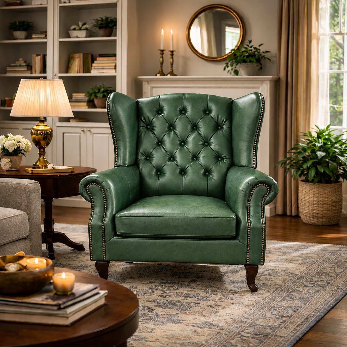 Chesterfield Fauteuil - Groen - Leer - Stoel Chesterfield - Chesterfield Meubel - Arm Chair