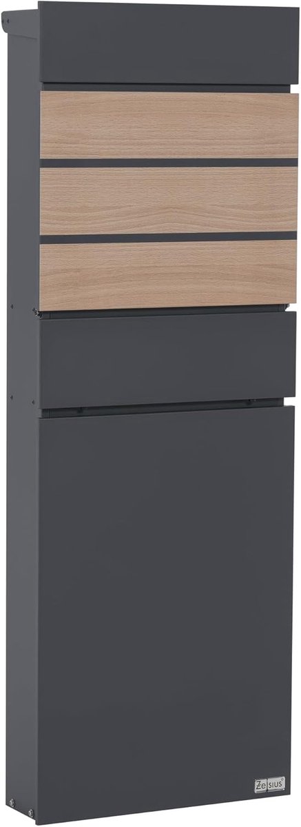 Brievenbus met vak - Postbus huis - Post ontvangen - Stabiel weersbestendig - 111 cm hoog - Antraciet houtlook