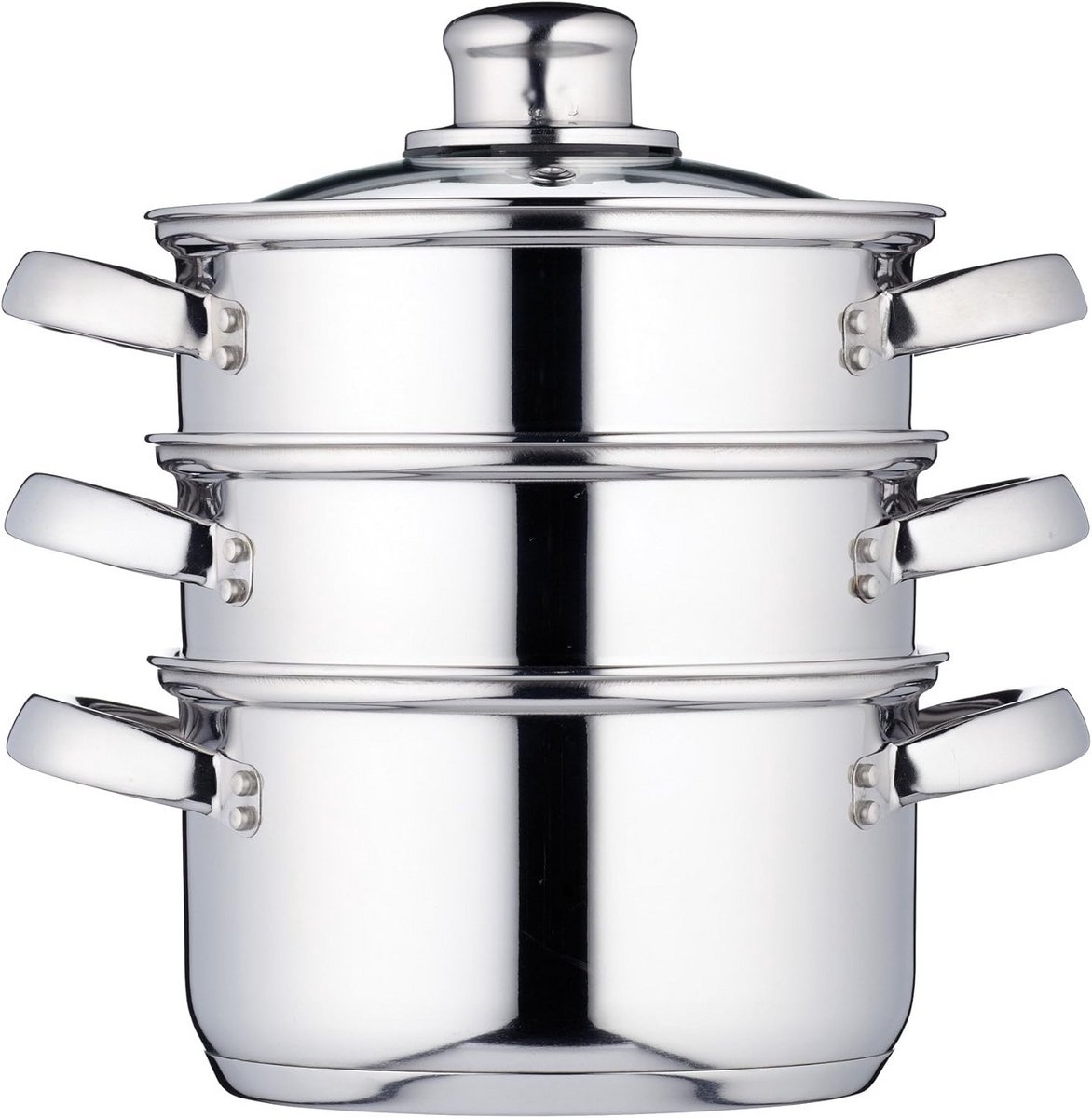 Stoompan Set - Kookpan Soeppan - Gezond Koken - Drie Niveaus - 22 cm - Zilver
