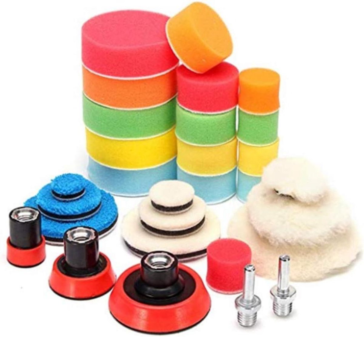 Polijstset - Waxspons set - Auto poetsen - 29-delige set - 30-76mm - Diverse kleuren