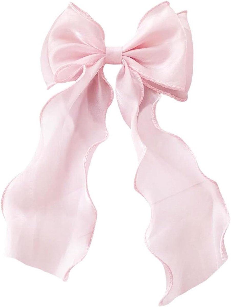 Elegante Haarspeld met Grote Strik en Lange Staart van Franse Ribbenmesh voor Vrouwen en Meisjes - Perfect voor Diverse Gelegenheden (Roze)