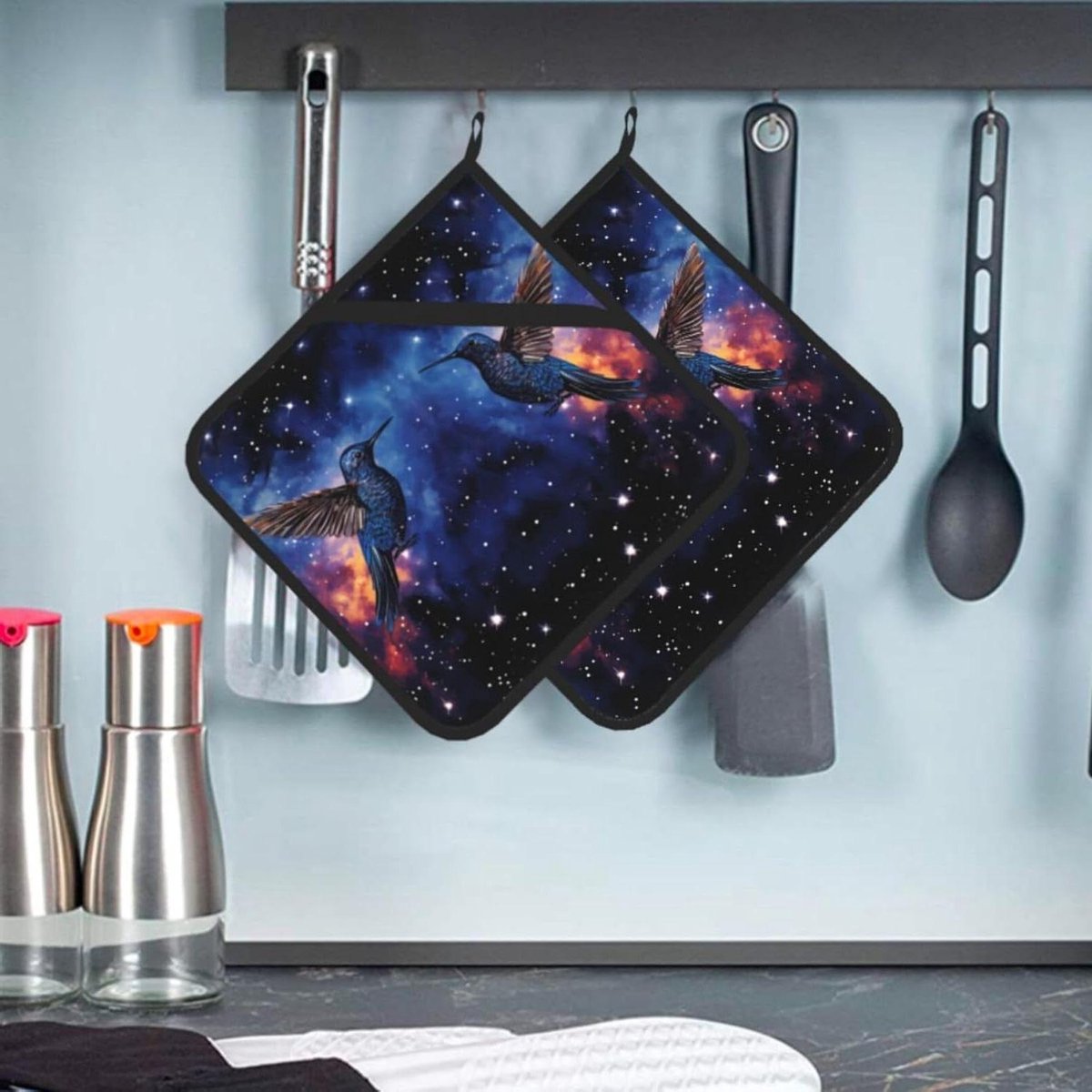 Pannenlappen set - Keuken onderzetters - Koken en bakken - Met handige zak - 21 x 21 cm - Zwart