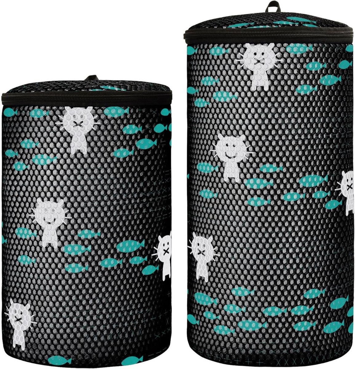 Wasmachine Schoenentassen Schoen Waszakken Schoenen Wassen Honingraat Mesh Set van 2 Kat en Vis Blauw
