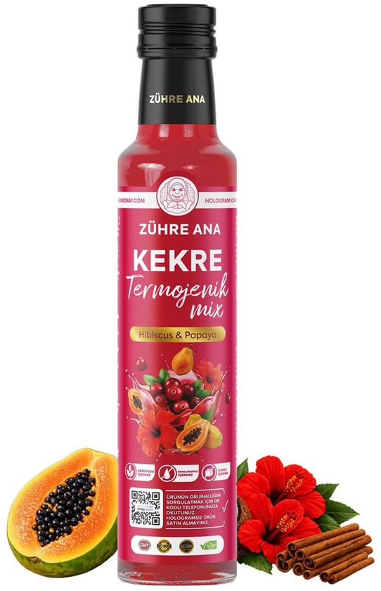 Zühre Ana Kekre Termojenik Mix Hibiscus & Papaya – Kruidendrank Concentraat met Mate, Gember & L-Carnitine – 250 ml