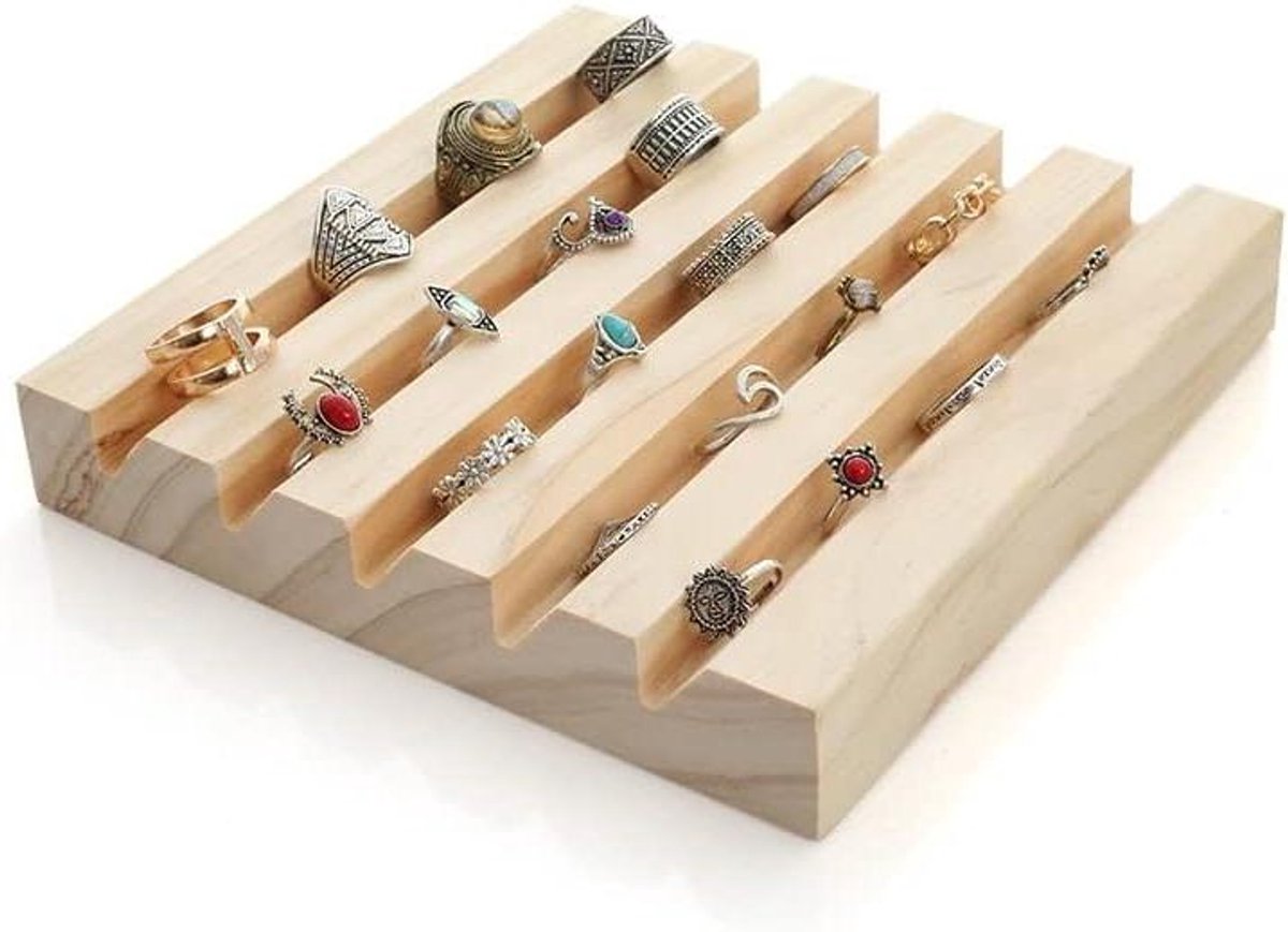 Sieraden Display - Houten Bakje - Oorbellen Organiseren - Natuurlijk Hout - 17.5 cm - Houtkleur
