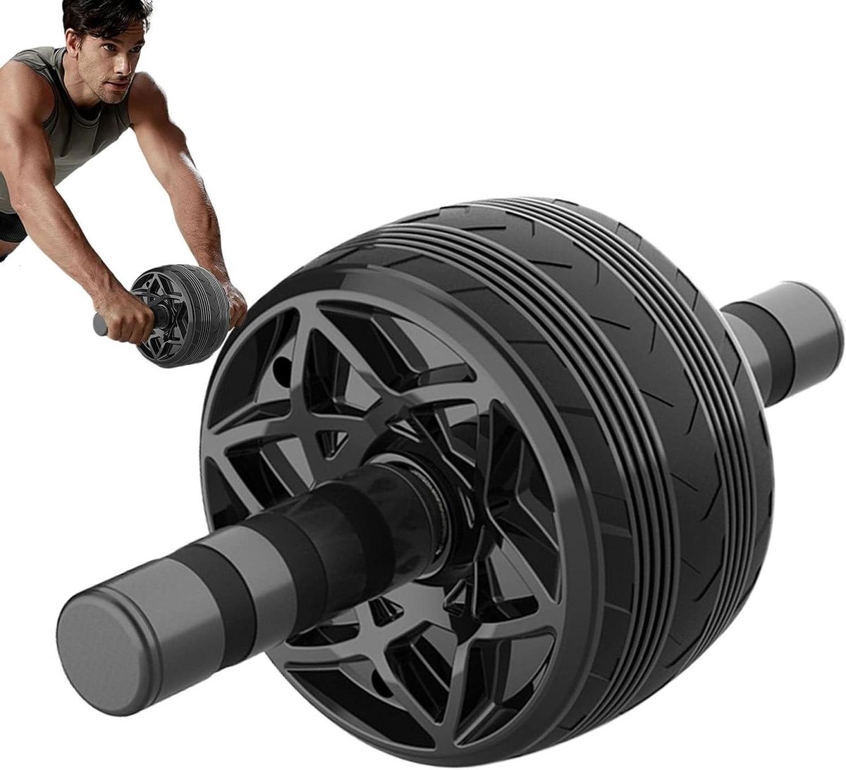 Buikroller Wiel - Core Trainer - Kern Versterken - Automatische Rebound - Dubbele Wielen - Zwart