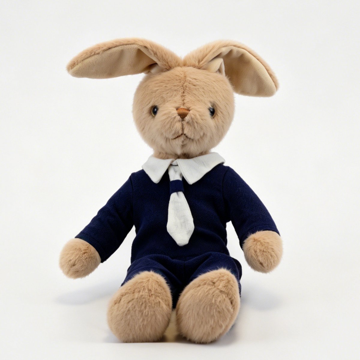 Bloemetje & Bear – Nola Pluche Konijn 35 cm - Zachte Knuffel met Blauw Pak - Cadeau voor Kinderen en Volwassenen