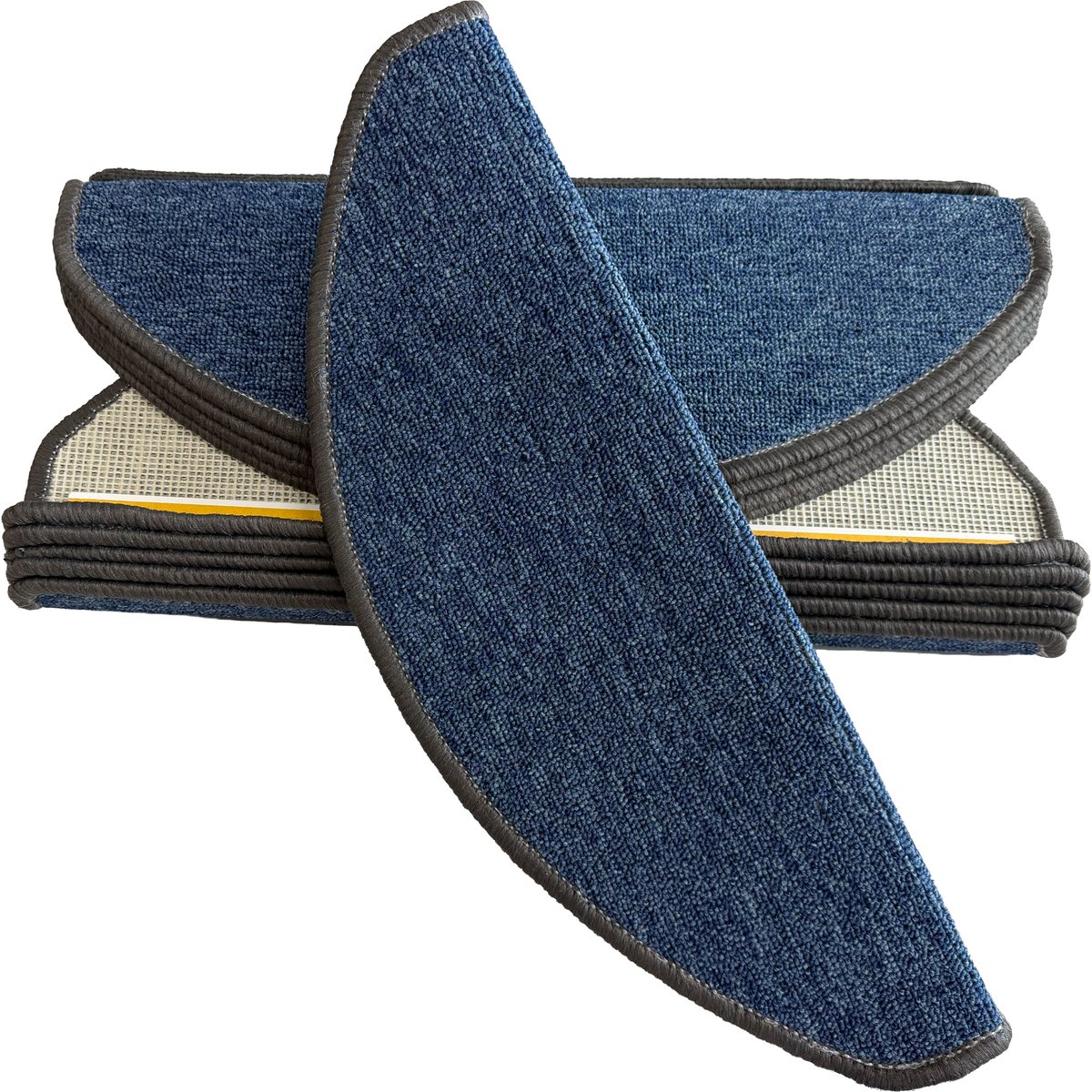Trapmatten Set - Blauw/Donkergrijs - 15 Stuks - 56x17x3cm - Zelfklevende Halve Maantjes voor Trap