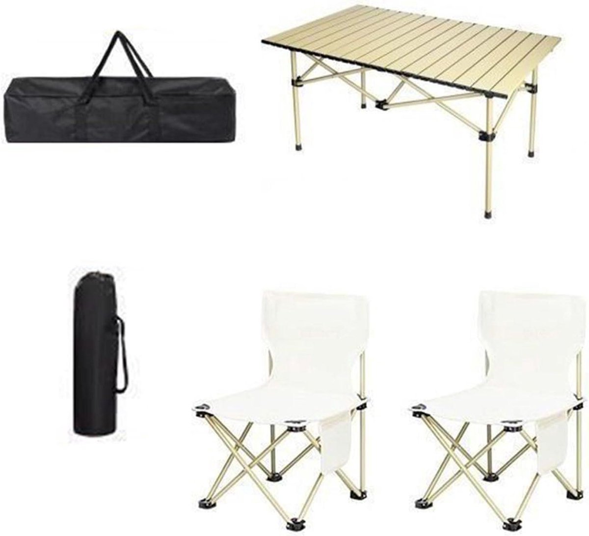 Campingtafel en Stoelenset - Opvouwbaar Kampeeruitrusting - Buitenactiviteiten - Dubbelzijdig Opvouwbaar - 53CM - Khaki