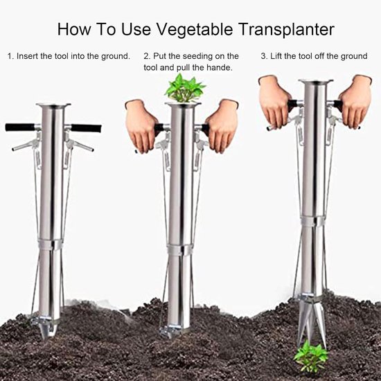 Handmatige Zaaimachine - Bloembollenplanter Tuin - Zaailingen Planten - Lange Handgreep Voetsteun - 76 cm Diameter - Zilver — afbeelding 2