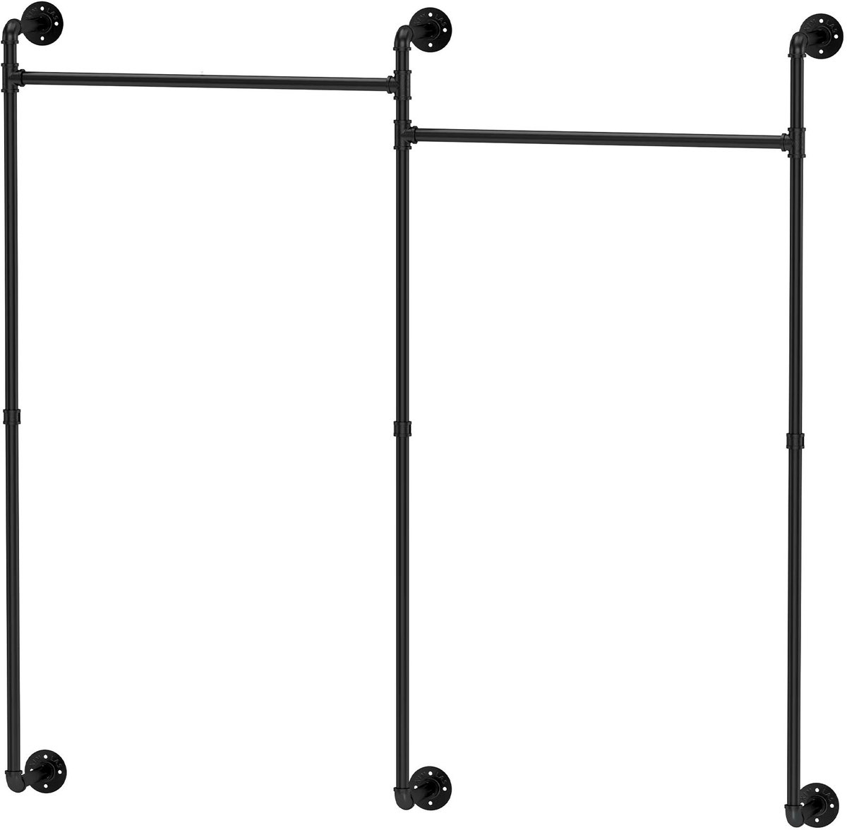 Venzor - Industriële Muur‑Gemonteerde Kledingstang – 205×190 cm – Zwart Gietijzer – Zwaar Wandrek voor Kleding – 30 kg Draagkracht