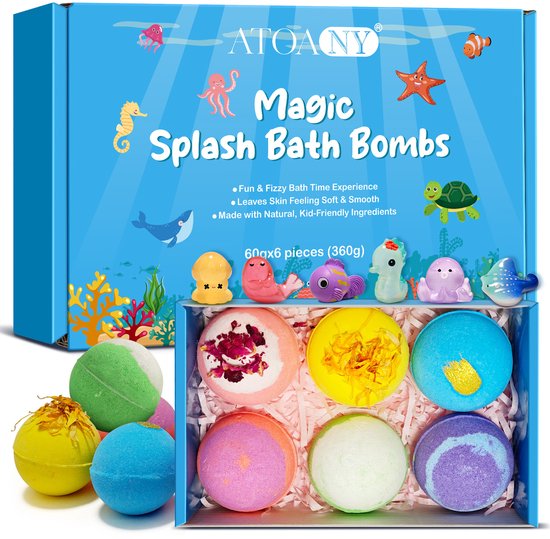 ATOANY Badbommen voor Kinderen – 6 Stuks – Bruisballen met Verrassingsspeeltje – Cadeau voor Jongens & Meisjes – Badbommen Cadeauset – 360g