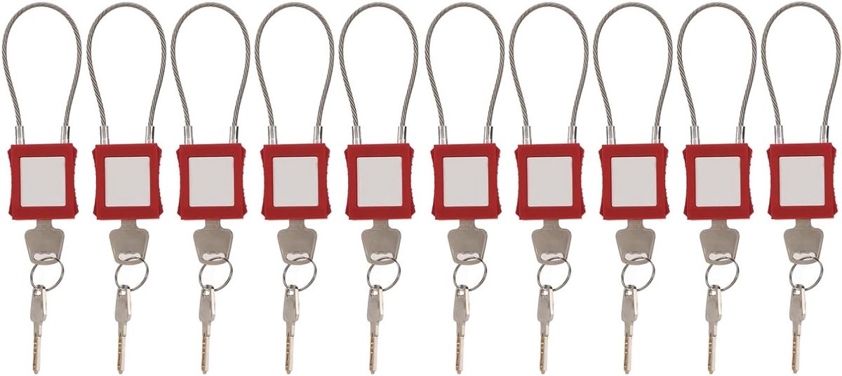 Allecto- Kabelvergrendeling - Lockout Tagout - Elektrische vergrendeling - Rood roestvrij staal - Hangslot set - Stalen kabelvergrendelingen - Geschikt voor elektrische apparaten - Set van 10 - Lockout Tagout kabelvergrendeling - Elektrisch hangslot.