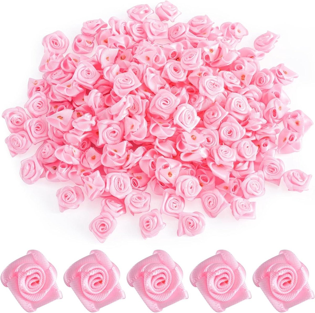 Mini Rozen - Stoffen Bloem - Handwerken Decoratie - Zacht Satine - 70 Stuks - Roze