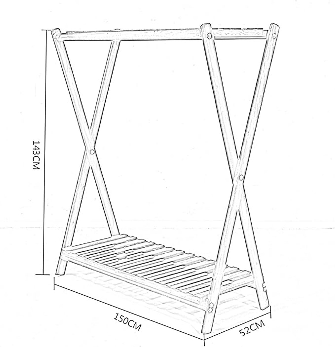 Garderobestandaard Kledingrek met Dubbele Hangstang en Opbergplanken – Vrijstaand Kledingrek voor Winkel, Slaapkamer, Hal en Inloopkast – Metaal & Massief Hout – Grijs Zwart – 150 x 52 x 143 cm