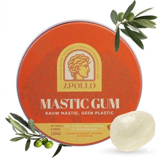 Apollo Mastic Gum - 25g – 100% Natuurlijk - Plasticvrij - Premium Mastiek Kauwgom uit Chios - Oeroude Harde Kaaklijn Trainer - Suikervrij & Halal - Maag & Spijsvertering