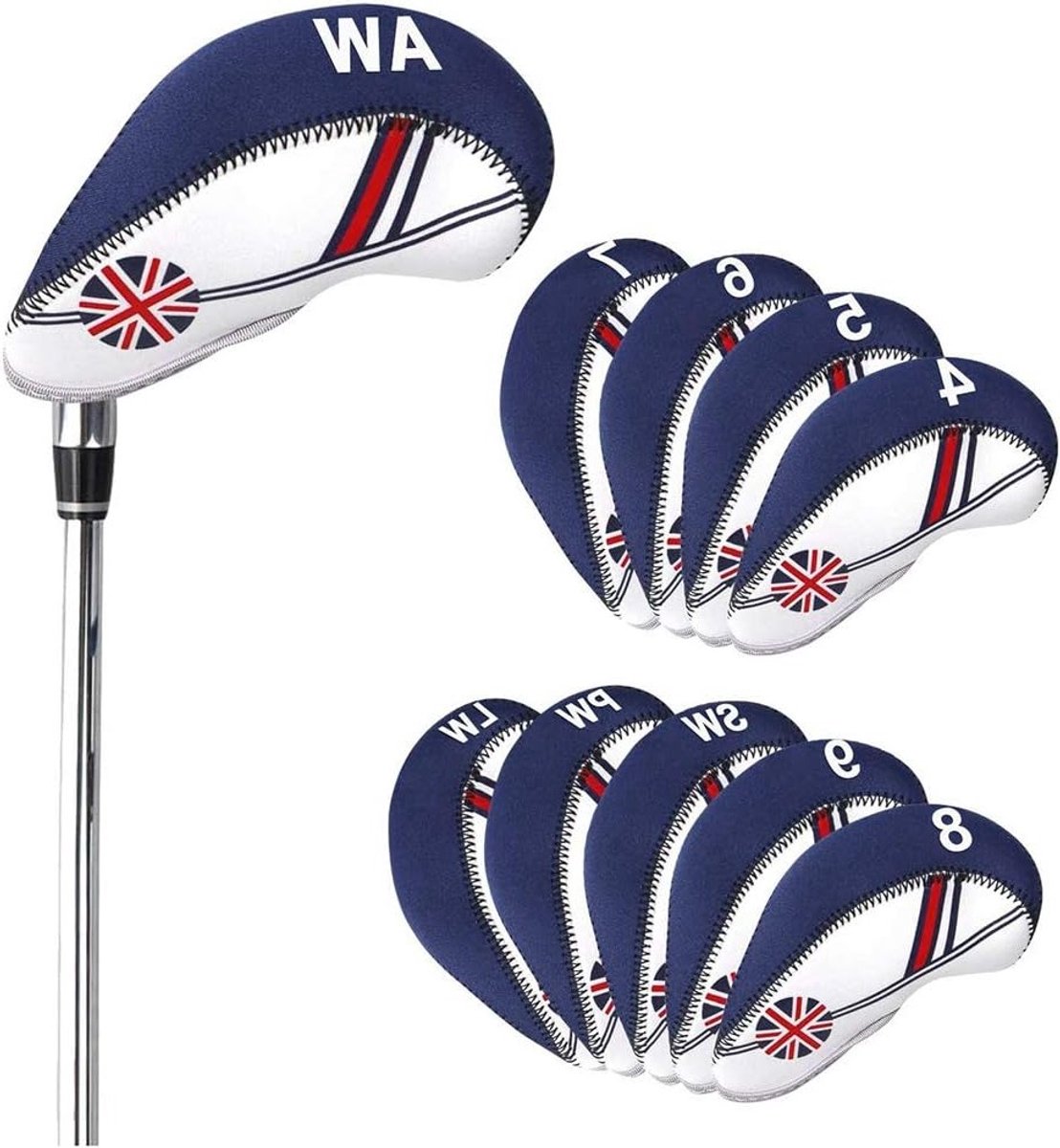 Set van 10 lange nek golf ijzer hoofddeksels - Bescherming voor golfclubs, ijzer hoofddeksels, golfaccessoires
