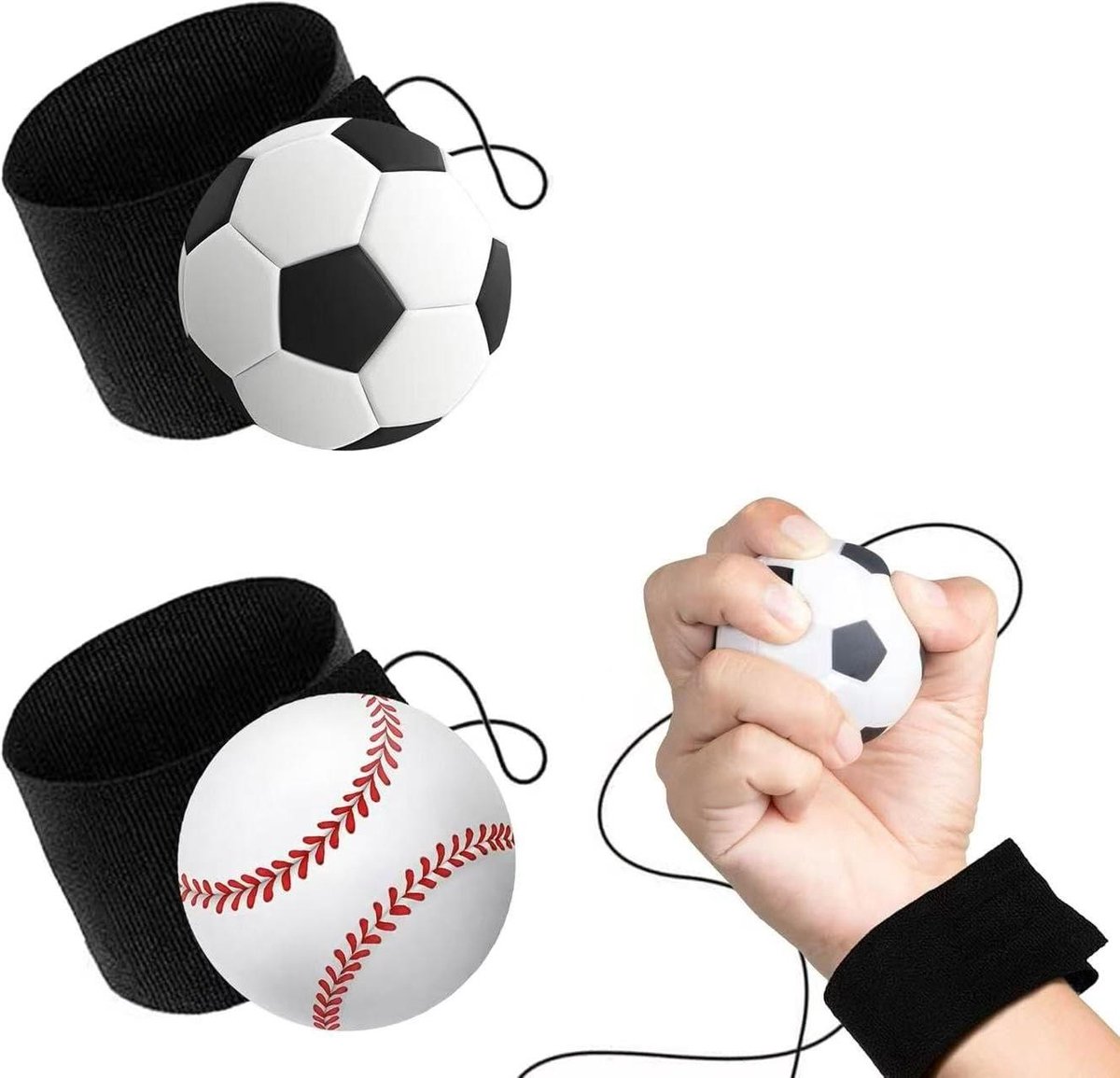Pols Return Ballen - Stuiterballen met Touw - Behendigheidstraining - Verstelbare Polsband - 2 Stuks - Wit