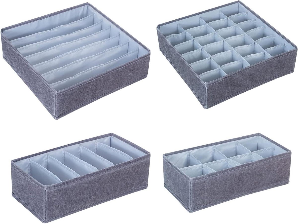 Kast Organizer Set - Opbergdozen Garderobe - Kleding Sorteren - Wasbaar Mesh Ontwerp - 4 Stuks - Grijs