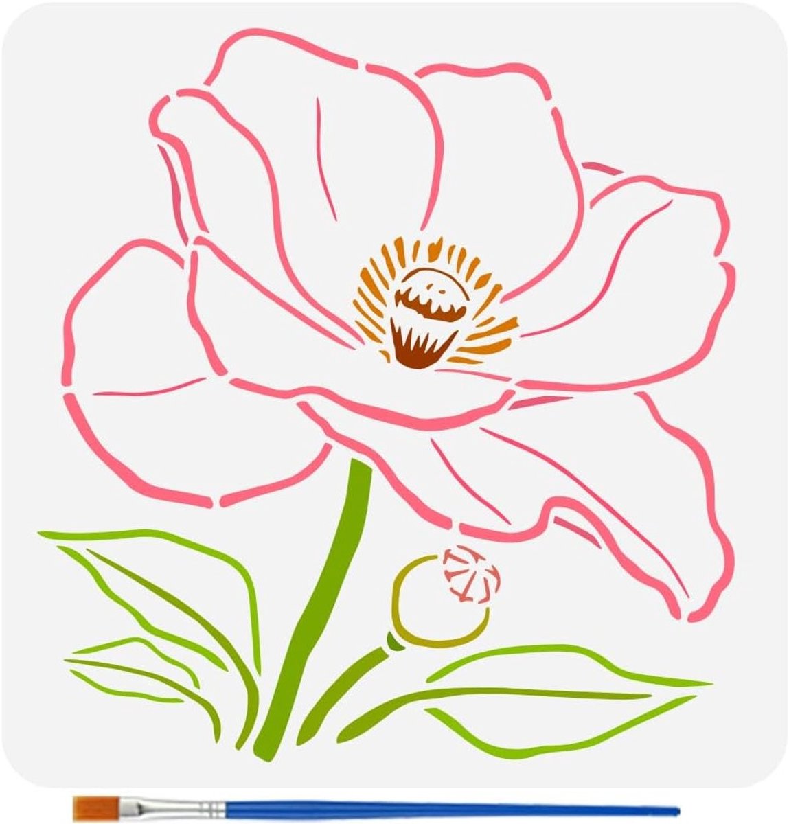 Lotusbloem Schildertemplate met Plastic Kwast 30x30 cm voor Wanddecoratie en Houtbewerking, Tuin Thema en DIY Projecten