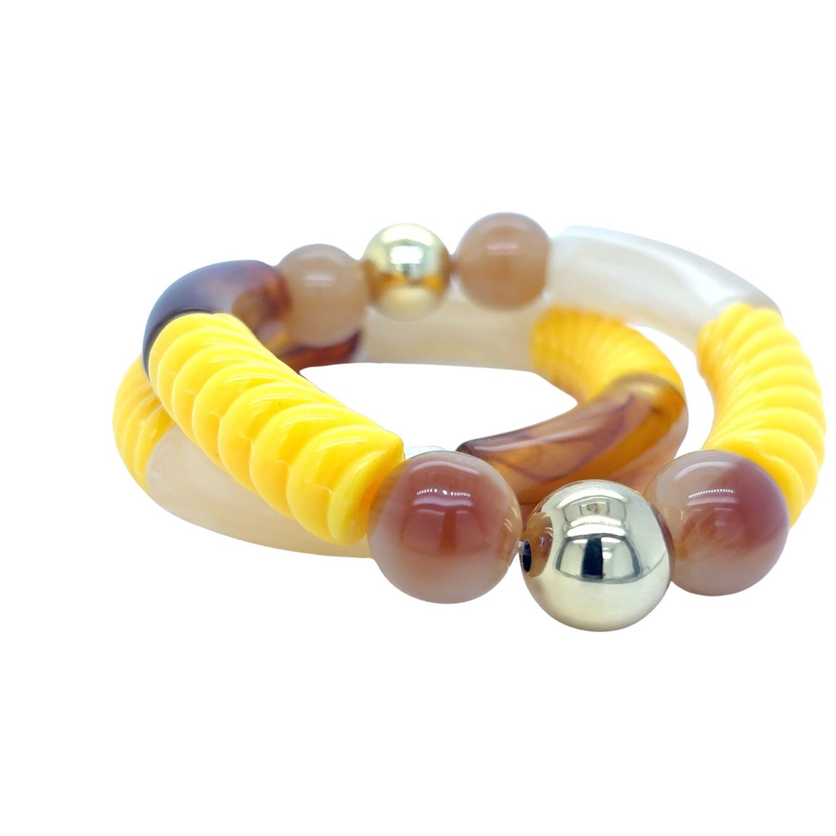 Pat's Jewels Armband - Armband Dames - Kralen Armband - Elastiek - Statement Armband - Tube Kralen - Geel - Set - 2 Stuks