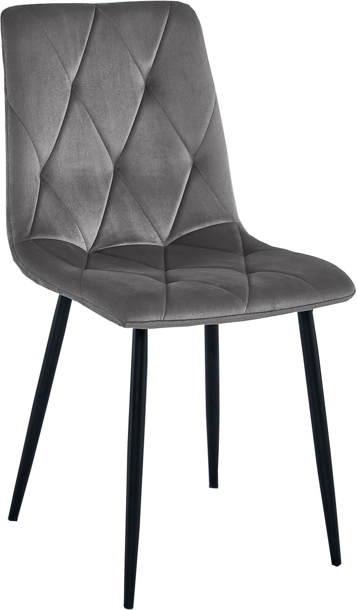 LEOBERT Eetkamerstoel LIBRA - Donkergrijs fluweel - Zwarte metalen poten - Modern design Grijs/Zwart