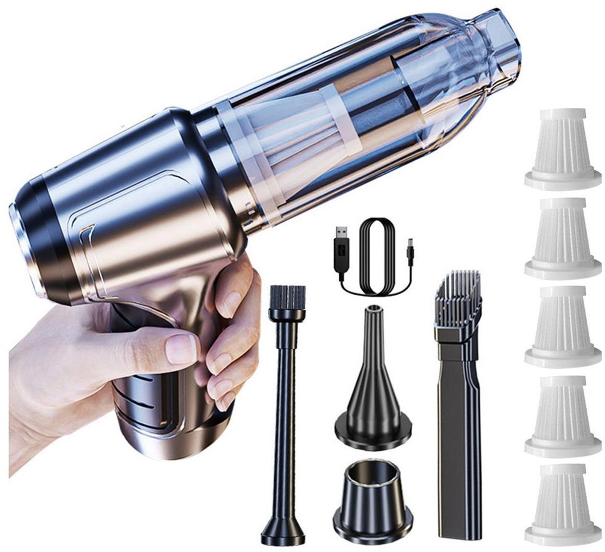 Handstofzuiger met 5 filters en 1 stofzak; snoerloze handstofzuiger; 120W snoerloze handstofzuiger; handstofzuiger op batterijen.