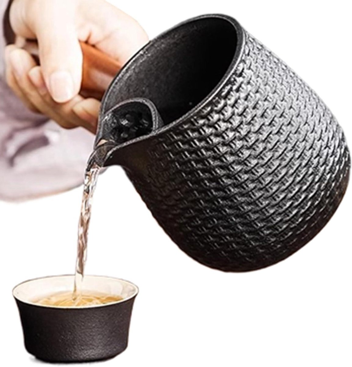 Gietijzeren Theepot - Kookketel Waterkoker - Thee Zetten - Met Houten Handvat - 600ml Capaciteit - Zwart